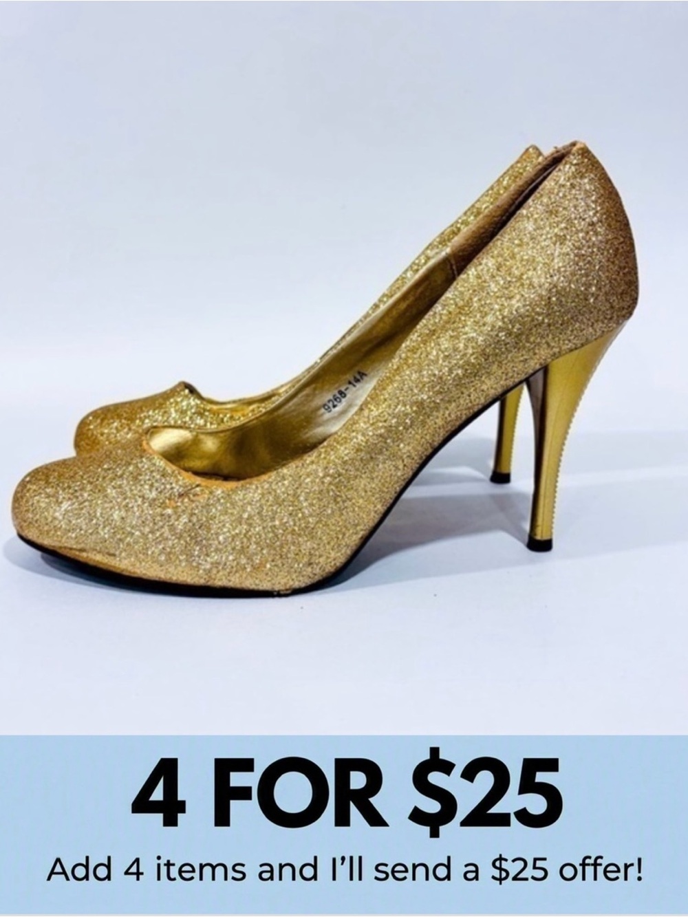 Noblez Gold Glitter High Heels Size 9.5